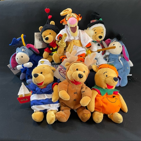 The Disney Store Mini Bean Bag Plush Winnie the Pooh Bundle